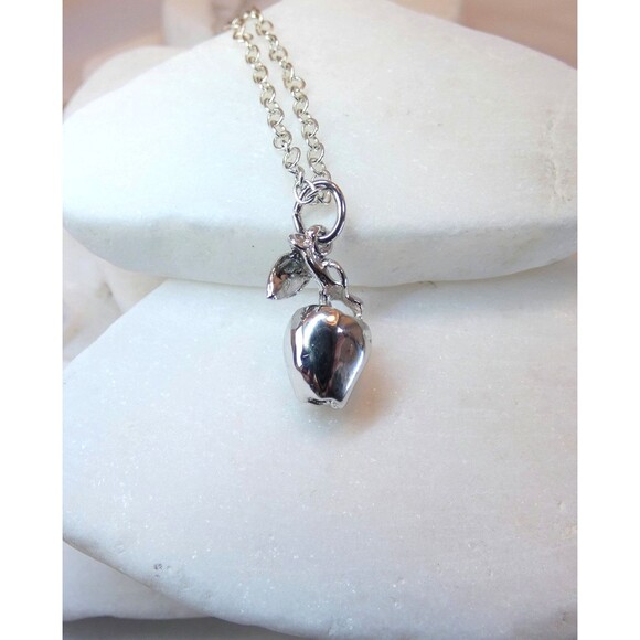 VTG Solid 925 Sterling Silver 3D Apple Pendant Pendant Necklace 18” - Picture 3 of 7